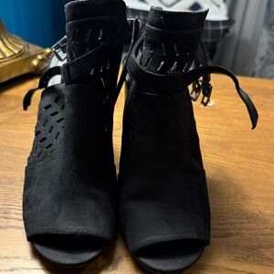 Madden Girl Black Peep-Toe Heeled Boots
